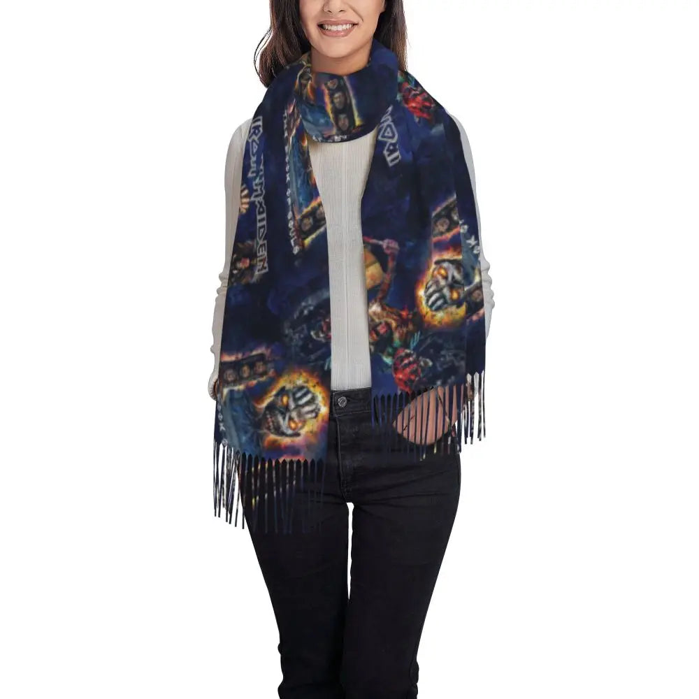 Custom Female Large British Heavy Metal Rock Iron Maidens Scarves Women Winter Soft Warm Tassel Shawl Wraps Scarf