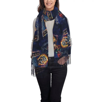 Custom Female Large British Heavy Metal Rock Iron Maidens Scarves Women Winter Soft Warm Tassel Shawl Wraps Scarf