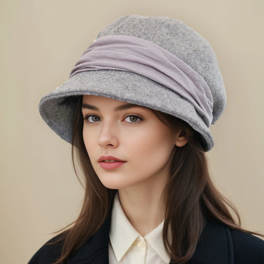 Hats for women in autumn and winter versatile woolen hats Japanese retro elegant temperament celebrity fisherman hat warm wide b