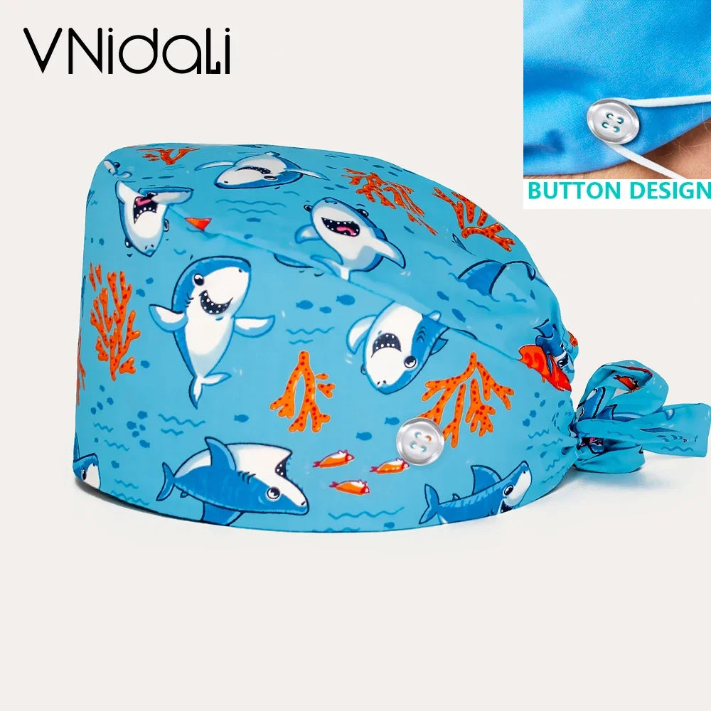 Women Beauty Work Hats Pet Grooming Nursing Work Scrub Hats Surgical Hats for doctors nurse hats scrub cap with button
