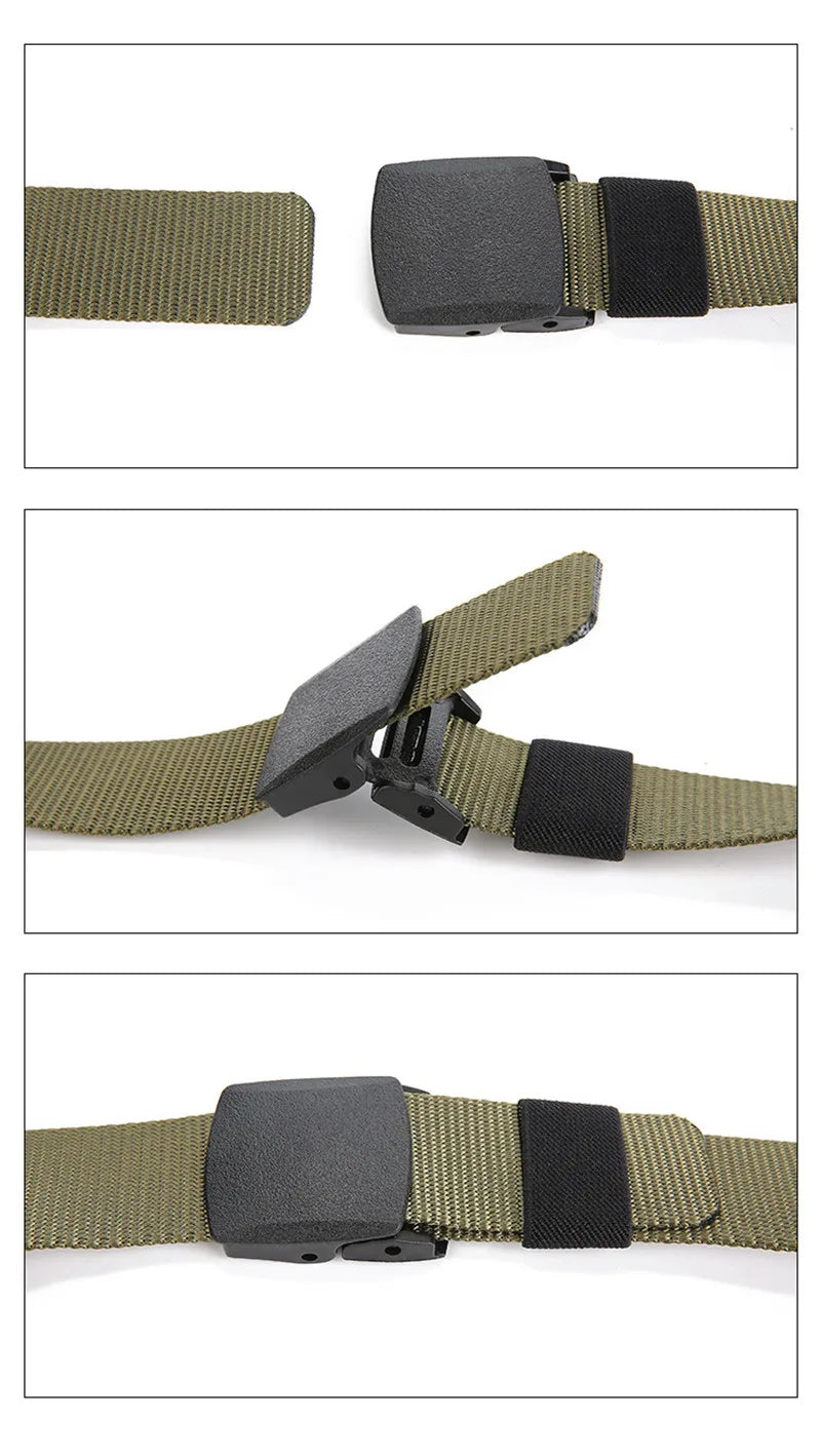 Men Belts Fashion Unisex Jeans Belts Adjustable Belt Men Outdoor Travel Hunting Waist Belt Automatic Plastic Buckle for Pants