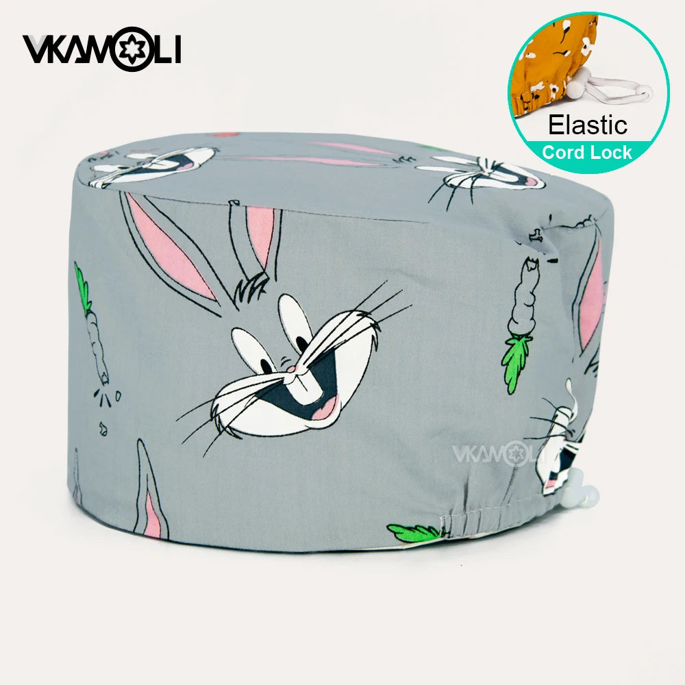 Surgical hats with various prints of rabbits dogs animals designed as hair care hats for doctors and nurses scrub hat