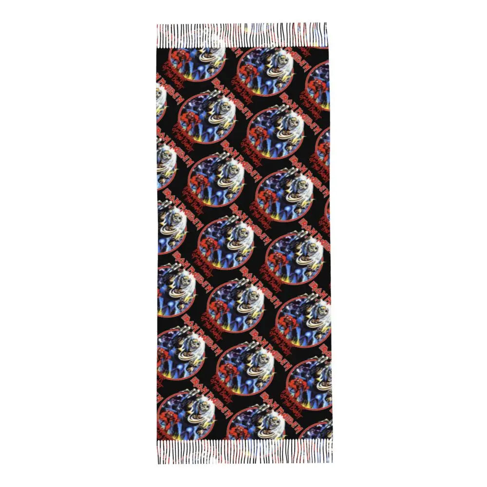 Custom Female Large British Heavy Metal Rock Iron Maidens Scarves Women Winter Soft Warm Tassel Shawl Wraps Scarf