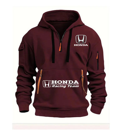 Honda Motorcycle Hoodie for Men Fashionable Men's Sweatshirt with Honda Logo Hooded Zip Top and Pockets
