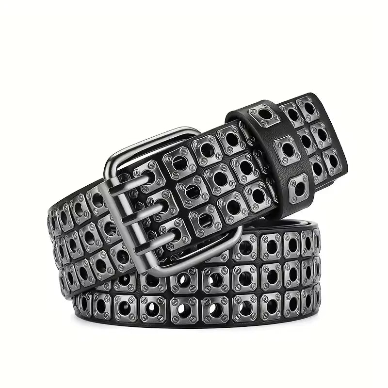 Women Belt Fashion Square Beads, Willow Nails, Three Exhaust Eyes, Punk Street Cool, Personalized Men's and Women's Belts