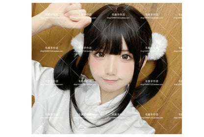 Anime accessories White Fur Hair Ring Japanese Girl Lolita Double Horsetail Hair Ornament Hair Rope kawaii accessories