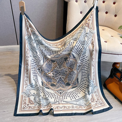 90*90cm Silk Scarves Women Print Twill Square Head Hijab Ladies Luxury Shawl Bandanna Female Muffler Chiffen Wrap Foulard Ribbon