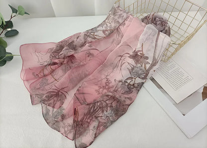 Women Elegant Chiffon Silk Scarves Fashion Versatile Flower Wraps Summer Beach Sunscreen Thin Scarf Georgette Bandana Hijab