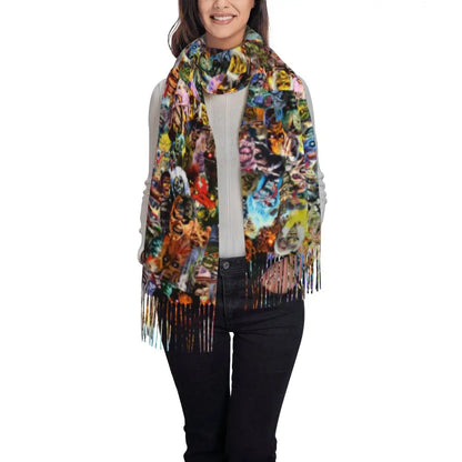 Custom Female Large British Heavy Metal Rock Iron Maidens Scarves Women Winter Soft Warm Tassel Shawl Wraps Scarf