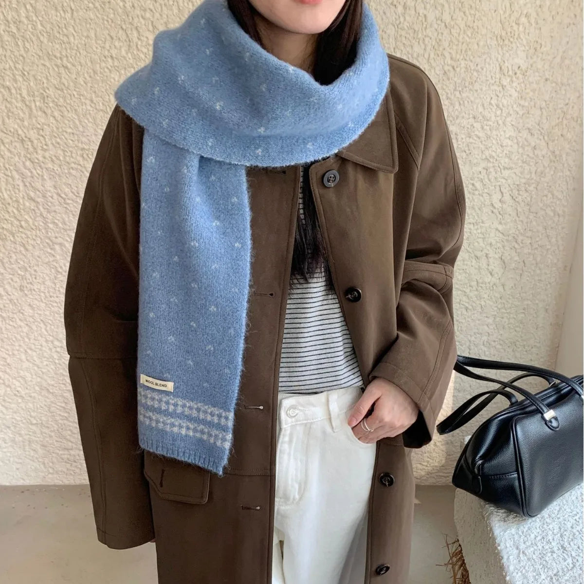 Women's Scarves Korean Retro Fair Island Simple Sweet Versatile Kawaii Wool Winter Thicked Warmth Comfortable High Quality Scarf