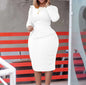 Elegant Office Dresses for Women 2024 Spring Solid Color Long Sleeve Round Neck High Waist Wrap Hip Midi Skinny Bodycon Skirt