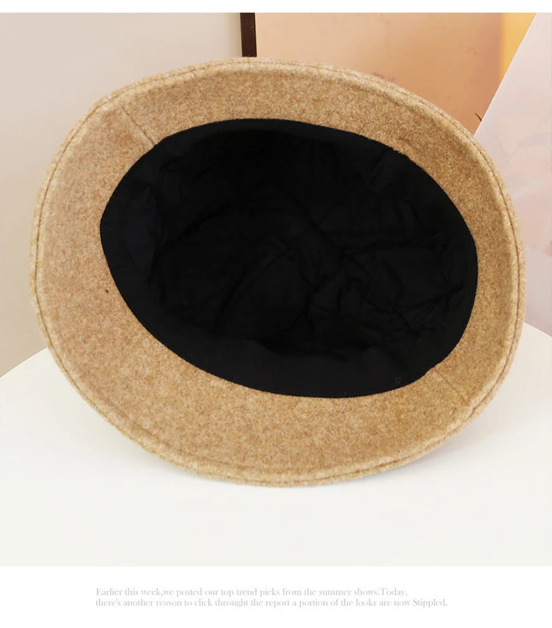 Hats for women in autumn and winter versatile woolen hats Japanese retro elegant temperament celebrity fisherman hat warm wide b