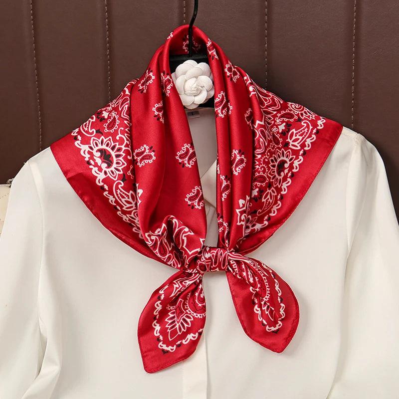 Red Paisley Designer Print Scarf Women Silk Scarves Luxury Bandana Hijab Neckerchief Shawl Kerchief Hair Band Foulard