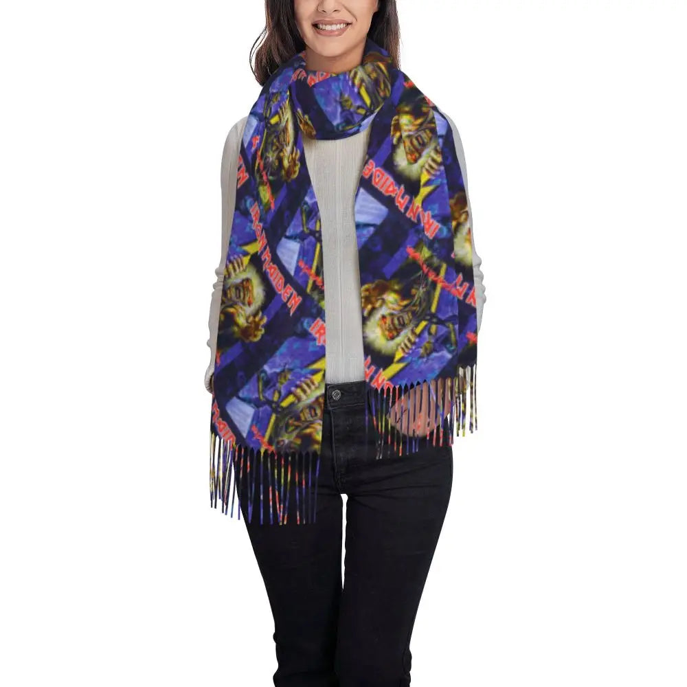 Custom Female Large British Heavy Metal Rock Iron Maidens Scarves Women Winter Soft Warm Tassel Shawl Wraps Scarf