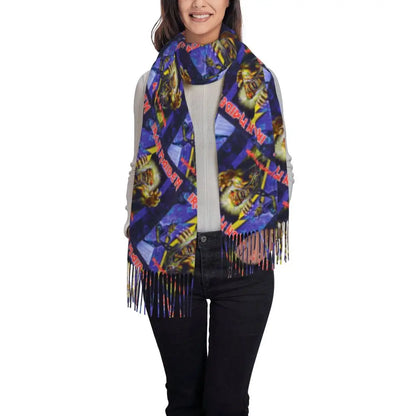 Custom Female Large British Heavy Metal Rock Iron Maidens Scarves Women Winter Soft Warm Tassel Shawl Wraps Scarf