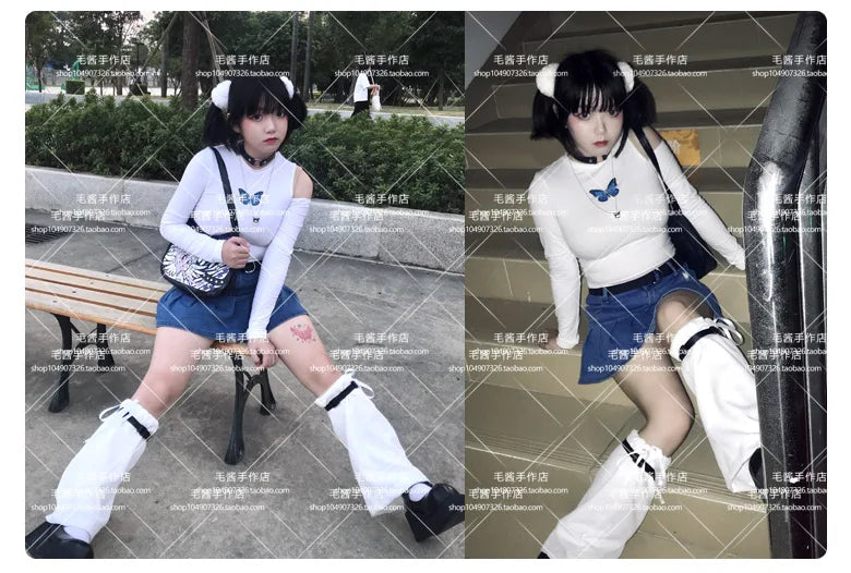 Anime accessories White Fur Hair Ring Japanese Girl Lolita Double Horsetail Hair Ornament Hair Rope kawaii accessories