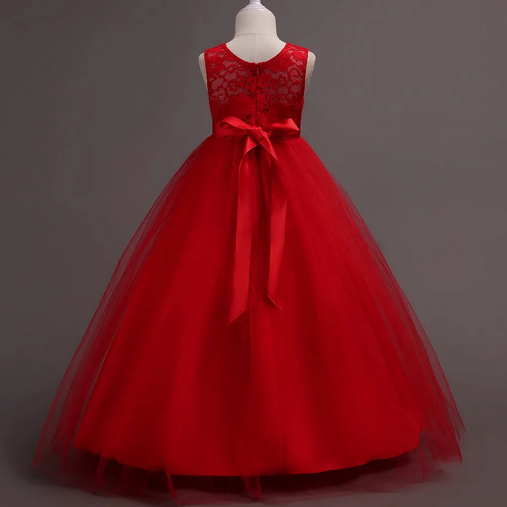 Western girls dress Princess dress Children's dress long lace skirt that draped the floor Evening dress