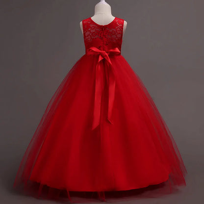 Western girls dress Princess dress Children's dress long lace skirt that draped the floor Evening dress