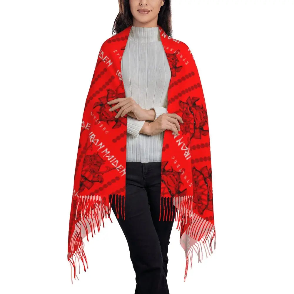 Custom Female Large British Heavy Metal Rock Iron Maidens Scarves Women Winter Soft Warm Tassel Shawl Wraps Scarf