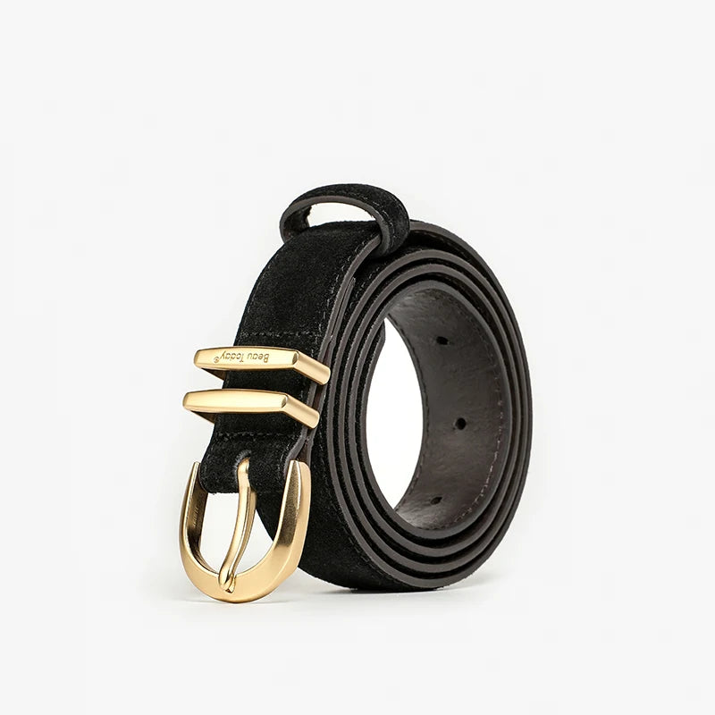 BEAUTODAY Belts Women Split Leather Gold Buckle Trendy Versatile Waist Strap Accessories Casual Belts Female Handmade 91118