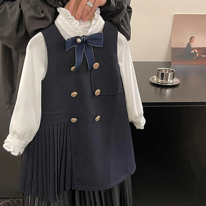 Girls' College Style Dress 2025 Autumn Western Style Double Breasted Girls' Western Style Vest Skirt Baby Princess Skirt