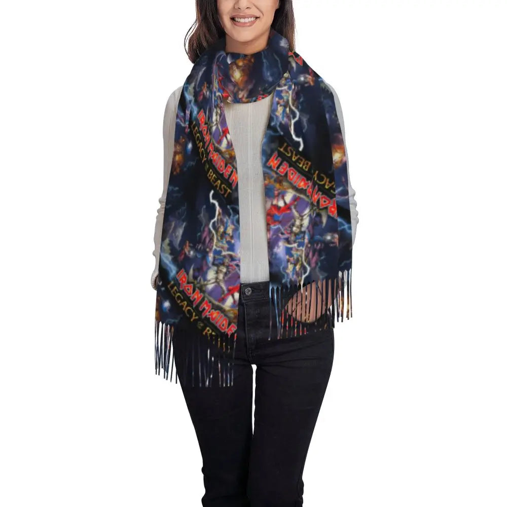 Custom Female Large British Heavy Metal Rock Iron Maidens Scarves Women Winter Soft Warm Tassel Shawl Wraps Scarf
