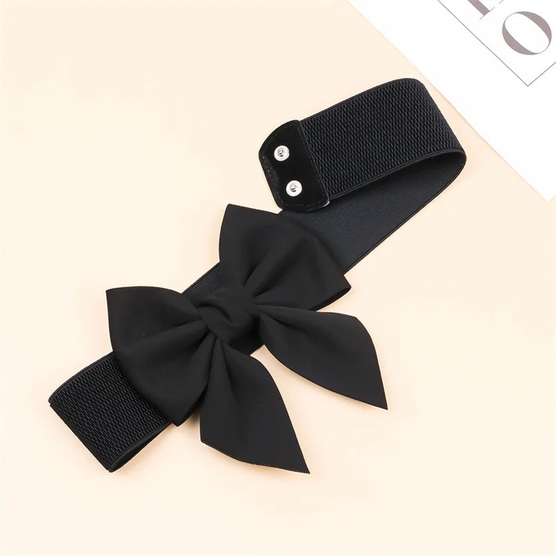 Women Stretch Waist Belt Straps Elegant Wide Side Waistband Large Bow Elastic Belts For Girls Dress Coat Cummerbunds Corset