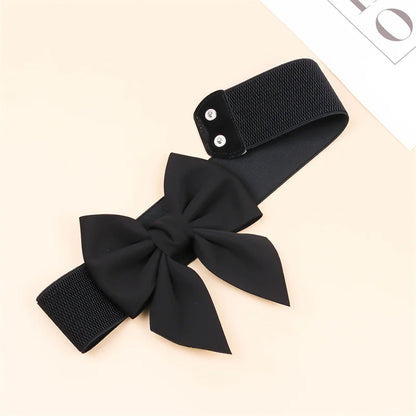 Women Stretch Waist Belt Straps Elegant Wide Side Waistband Large Bow Elastic Belts For Girls Dress Coat Cummerbunds Corset