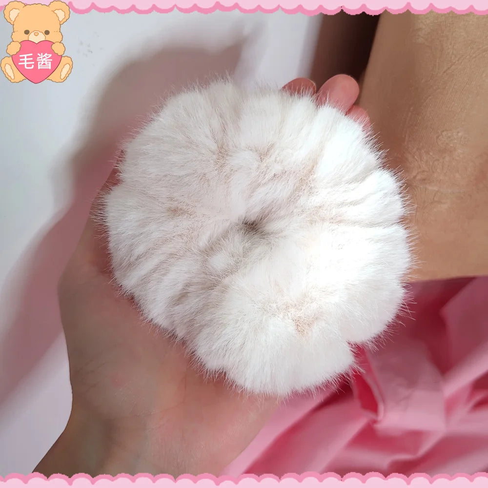 Anime accessories White Fur Hair Ring Japanese Girl Lolita Double Horsetail Hair Ornament Hair Rope kawaii accessories