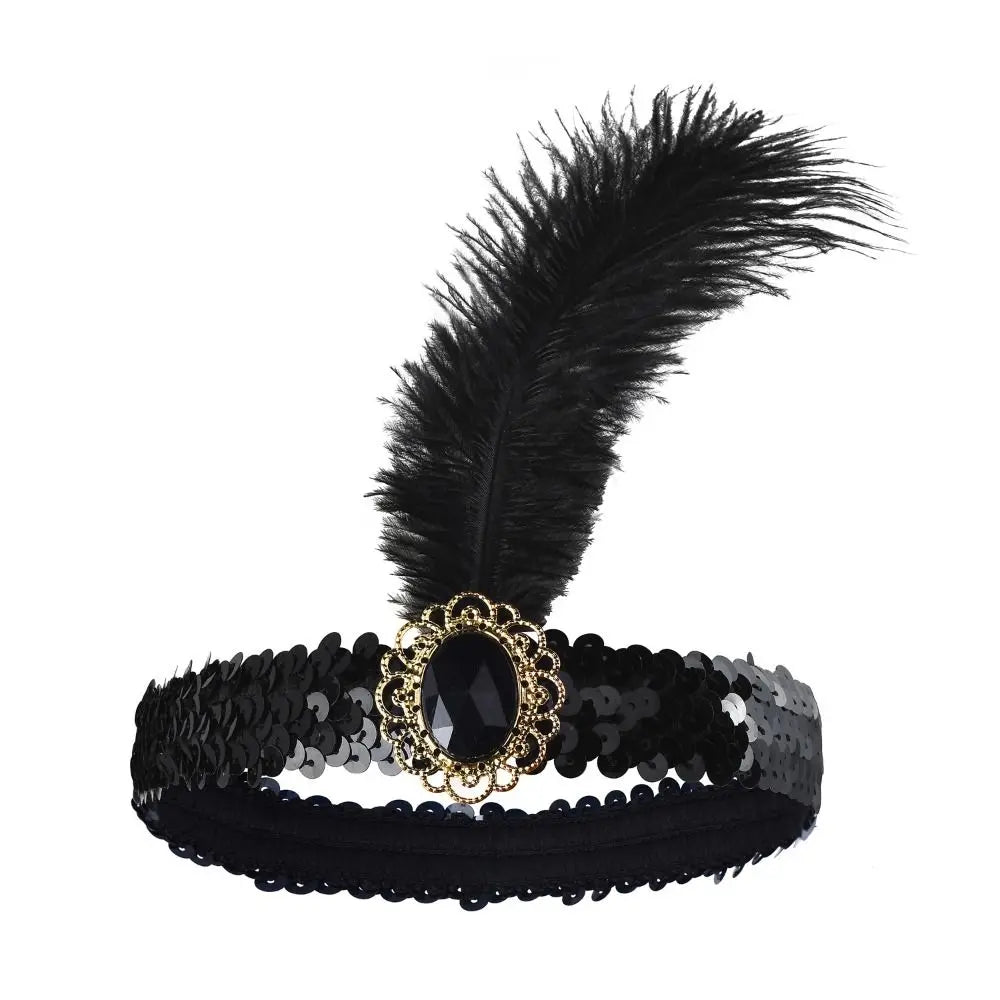 Hair Accessories Feather Headwear Tassel Makeup Party Cosplay Dress Headwear Diamond Black Masquerade Hair Band