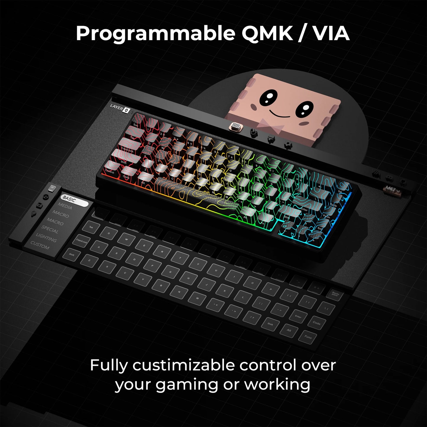 XVX M67 JadeStone Black Wireless Mechanical Keyboard With IMD-Tech Keycaps Tri-Mode Tech Topographic Keyboard Gasket Design