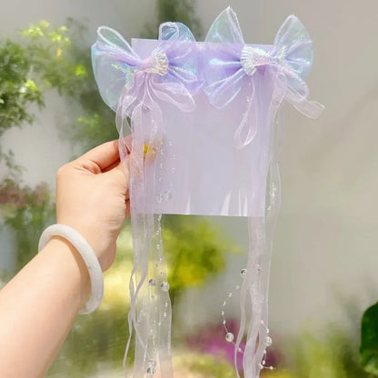 Baby Girls Cute Mermaid Princess Pearl Tassel Bow Forehead Chain Hair Clip Children Hair Accessories Girls Super Hair Clip TM04