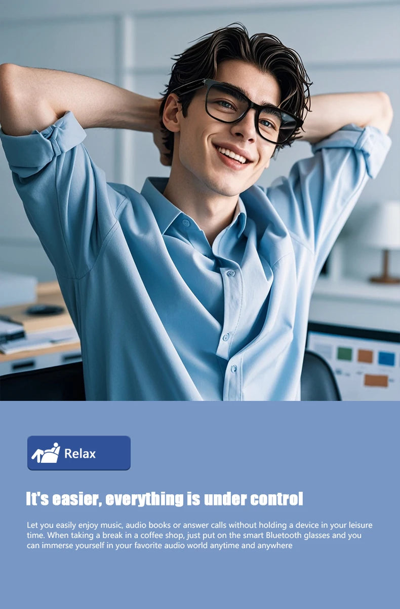 Hot GS05 Smart Glasses For Men 2 in 1 UV Protection Portable Polarized Anti-blue light Black Frame White Lenses Music Sunglasses