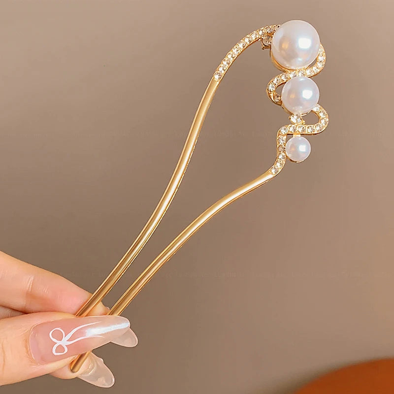 Fashion Hair Accessories Metal U Shape Hair Clip For Women Elegant Simulated Pearl Tassels Hairpin Female Headwear Gifts