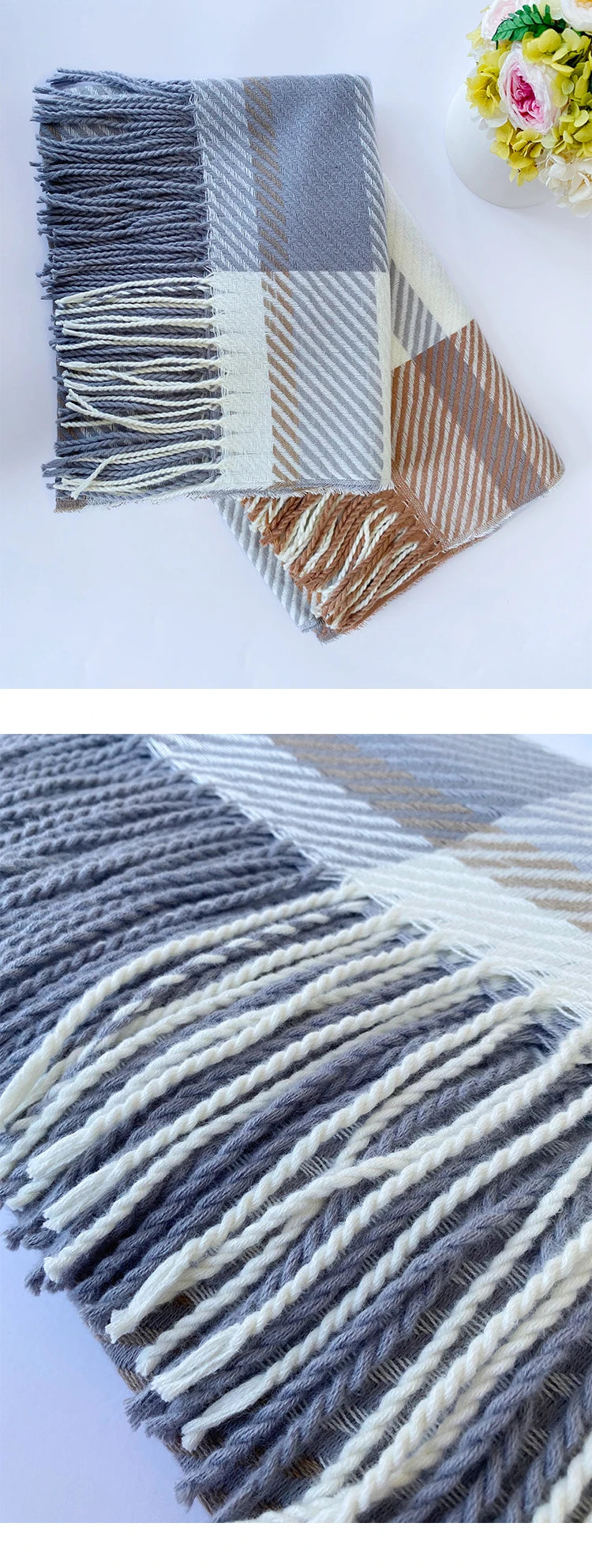 New Women Scarf Autumn Winter Vintage Preppy Style Plaid Wrap Scarve Pashmina Mujer Femme Foulard Bufanda Shawl Unisex Men