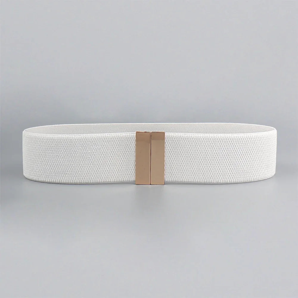 High Quality Belts for Women Black Waist Elastic Ladies Band Round Buckle Decoration Coat Sweater Fashion Dress Rice White