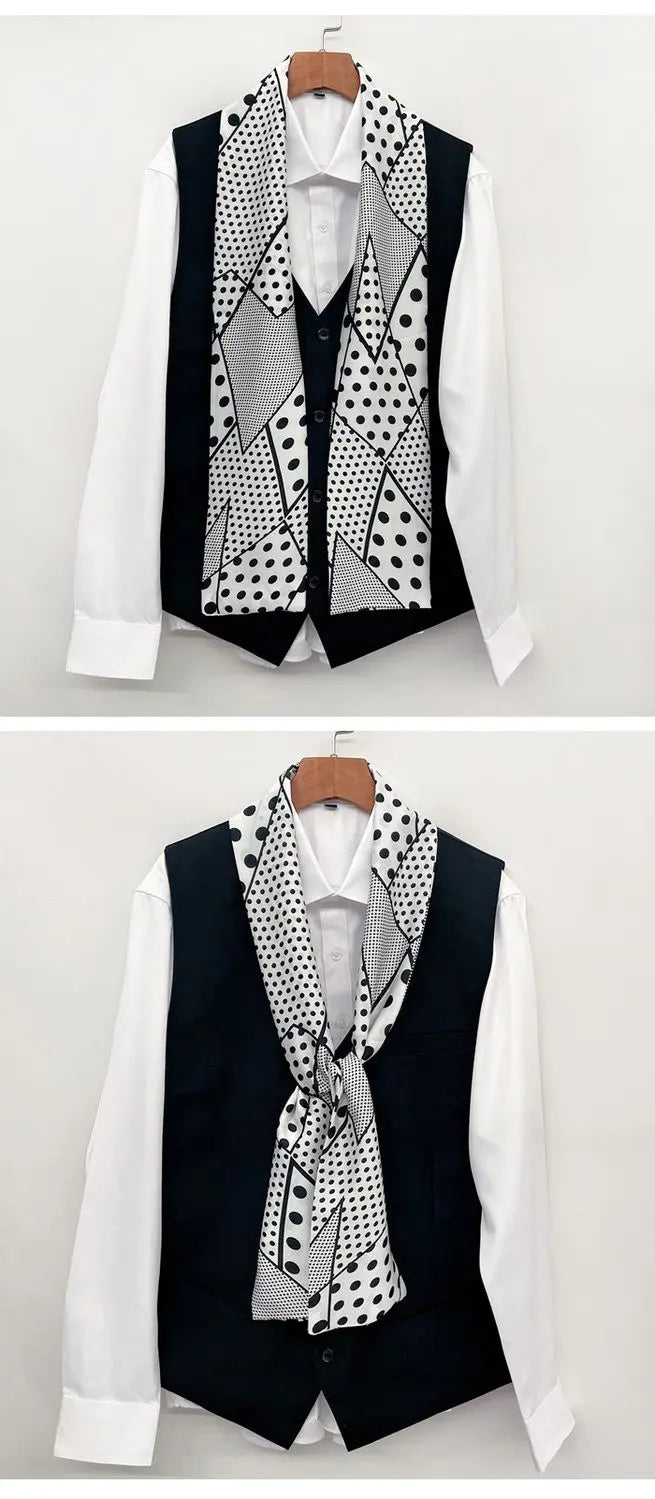 Men's Long Small Silk Scarves with Suits Spring Autumn New Fashionable Versatile Decorative Korean Version Thin  Narrow Scarves