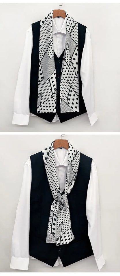 Men's Long Small Silk Scarves with Suits Spring Autumn New Fashionable Versatile Decorative Korean Version Thin  Narrow Scarves