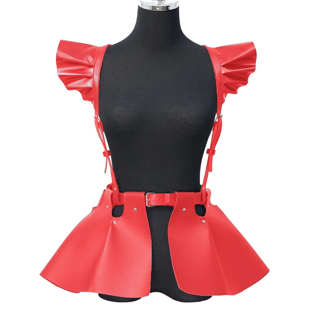 skirt Women's Belts Fashion Leather Body Harness Belt Skirt With Ruffle Hem Gothic Style Waist &Shoulder Belt Clothing Accessory