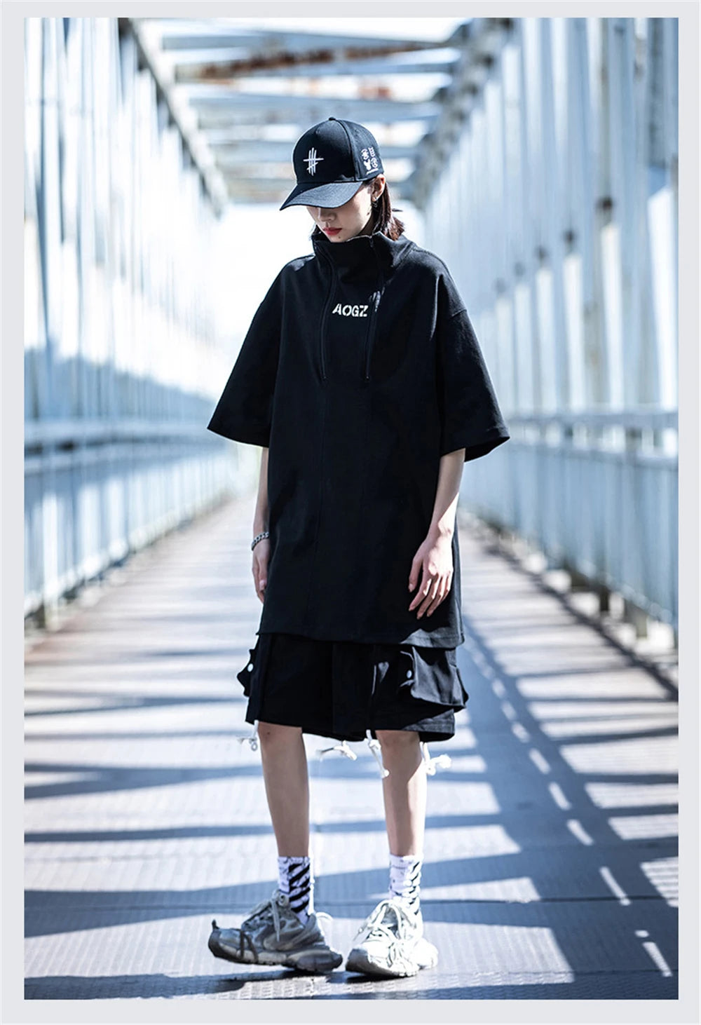 Techwear Turtleneck T-Shirt Men Hip Hop Spring Summer Harajuku Tshirt Loose Short Sleeve Tops Tees Shirts Streetwear