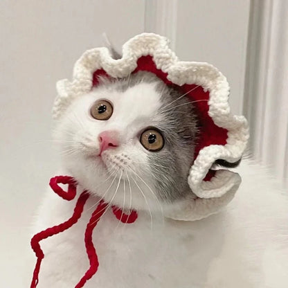 Cute Cat Hat Funny Pets Party Cosplay Headwear Delicate Hemming Pendant Decor Elasticity Knitted Hat Pet Accessories