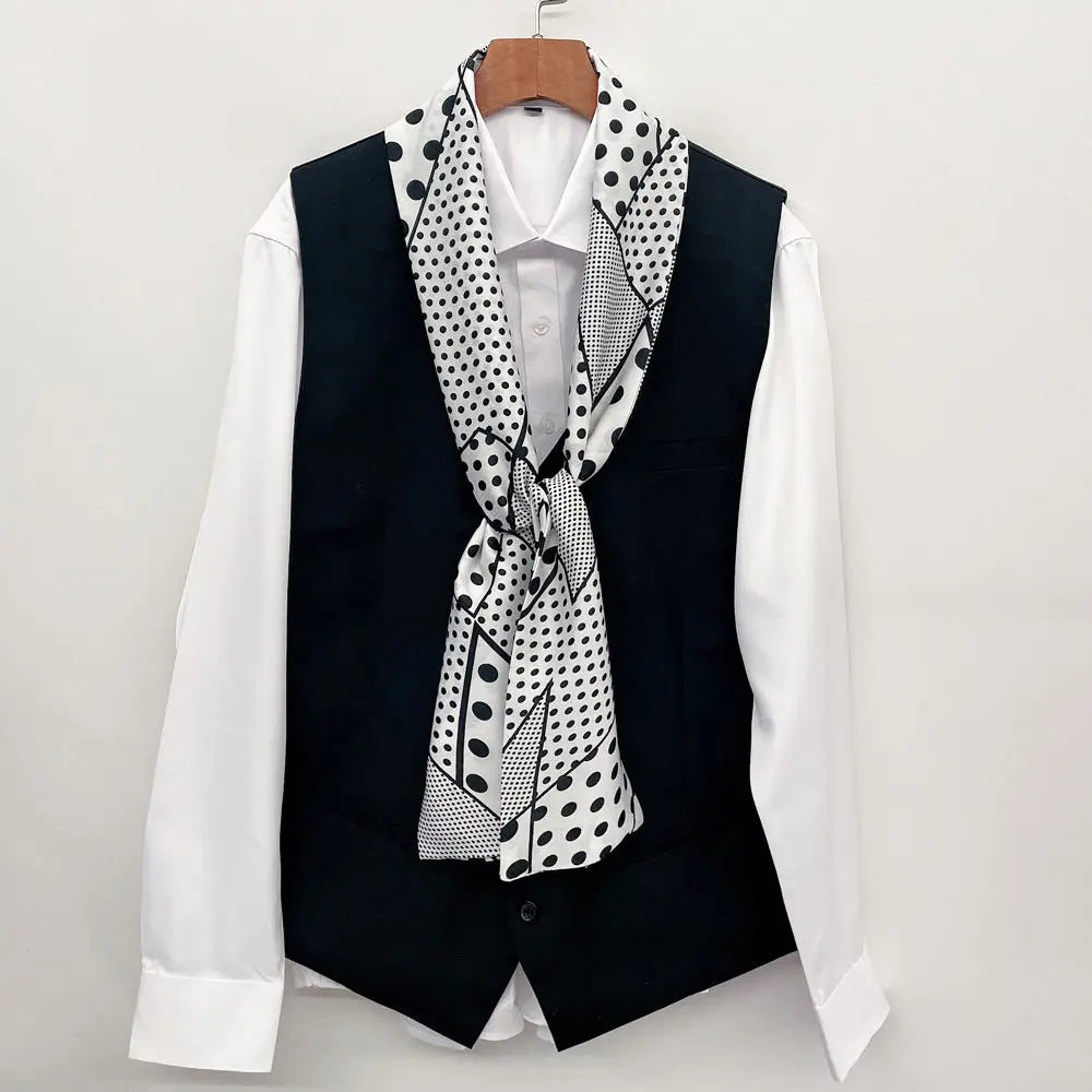 Men's Long Small Silk Scarves with Suits Spring Autumn New Fashionable Versatile Decorative Korean Version Thin  Narrow Scarves