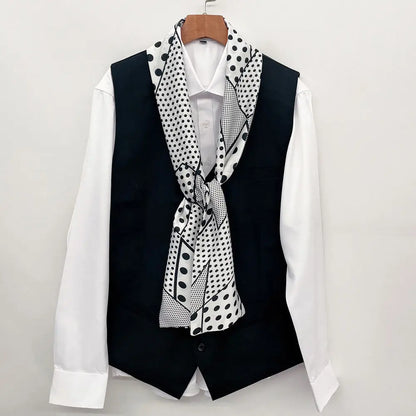 Men's Long Small Silk Scarves with Suits Spring Autumn New Fashionable Versatile Decorative Korean Version Thin  Narrow Scarves