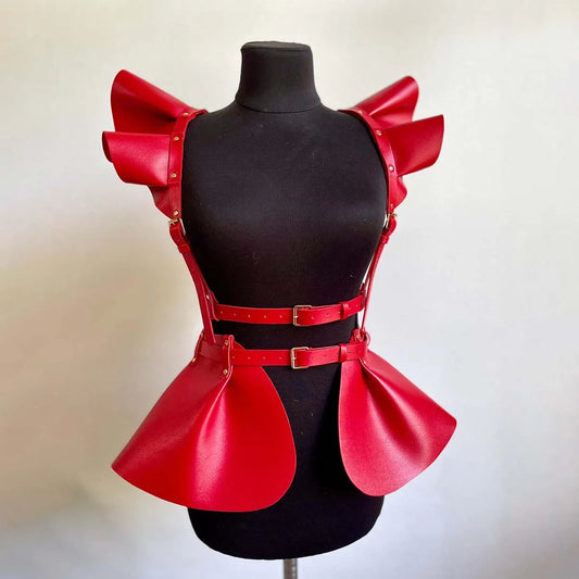skirt Women's Belts Fashion Leather Body Harness Belt Skirt With Ruffle Hem Gothic Style Waist &Shoulder Belt Clothing Accessory
