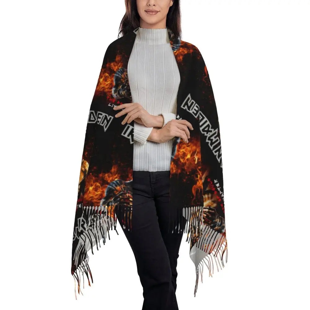 Custom Female Large British Heavy Metal Rock Iron Maidens Scarves Women Winter Soft Warm Tassel Shawl Wraps Scarf