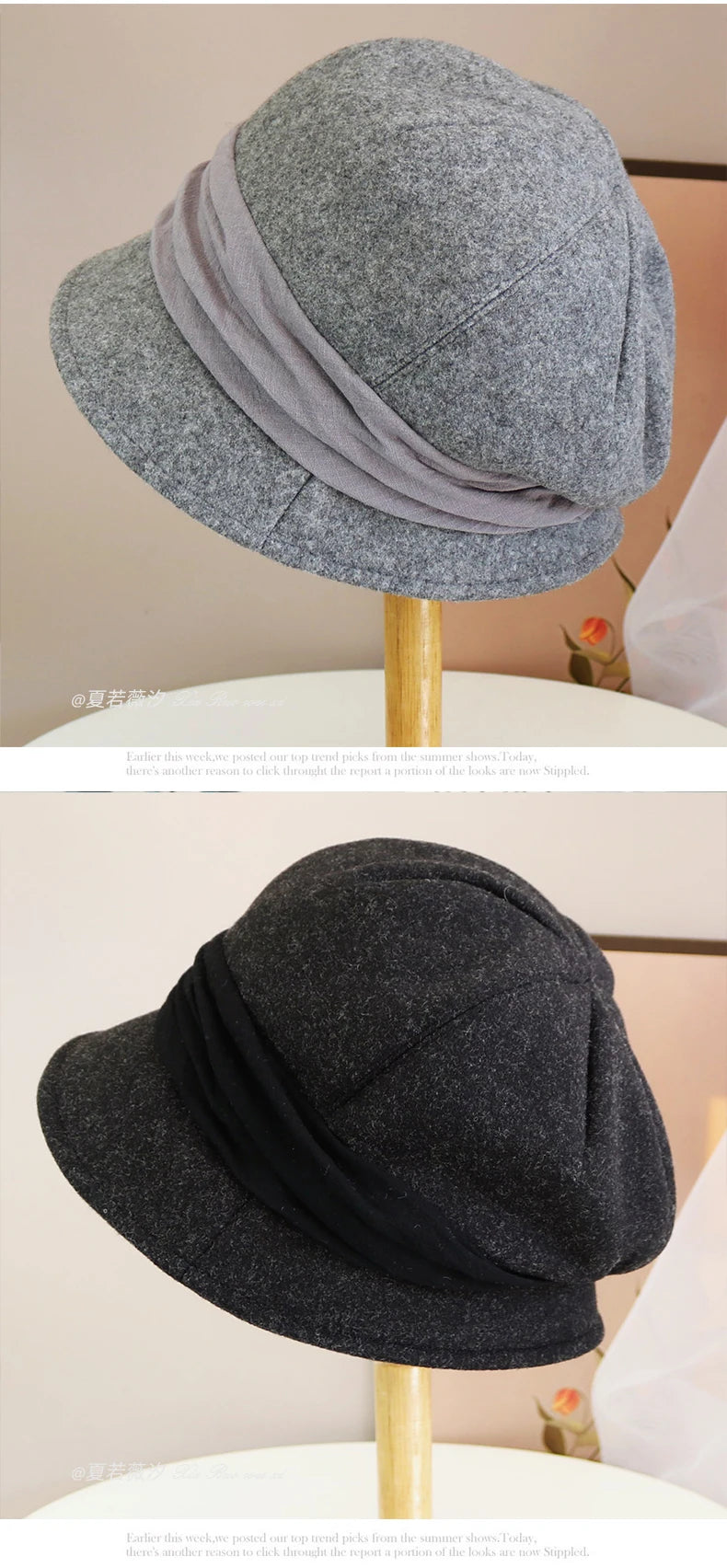 Hats for women in autumn and winter versatile woolen hats Japanese retro elegant temperament celebrity fisherman hat warm wide b