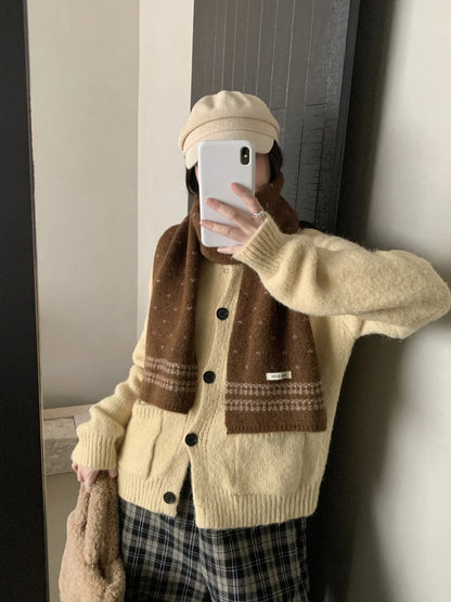 Women's Scarves Korean Retro Fair Island Simple Sweet Versatile Kawaii Wool Winter Thicked Warmth Comfortable High Quality Scarf