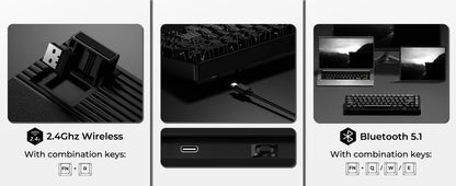 XVX M67 JadeStone Black Wireless Mechanical Keyboard With IMD-Tech Keycaps Tri-Mode Tech Topographic Keyboard Gasket Design