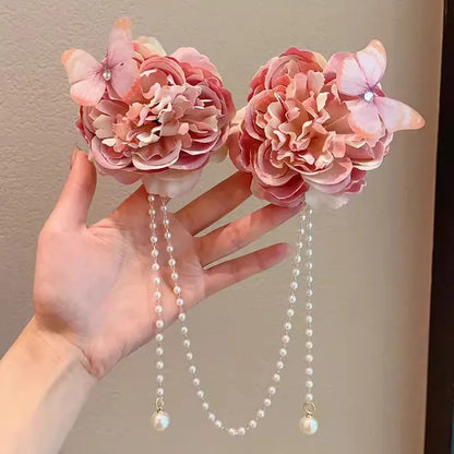 Baby Girls Cute Mermaid Princess Pearl Tassel Bow Forehead Chain Hair Clip Children Hair Accessories Girls Super Hair Clip TM04