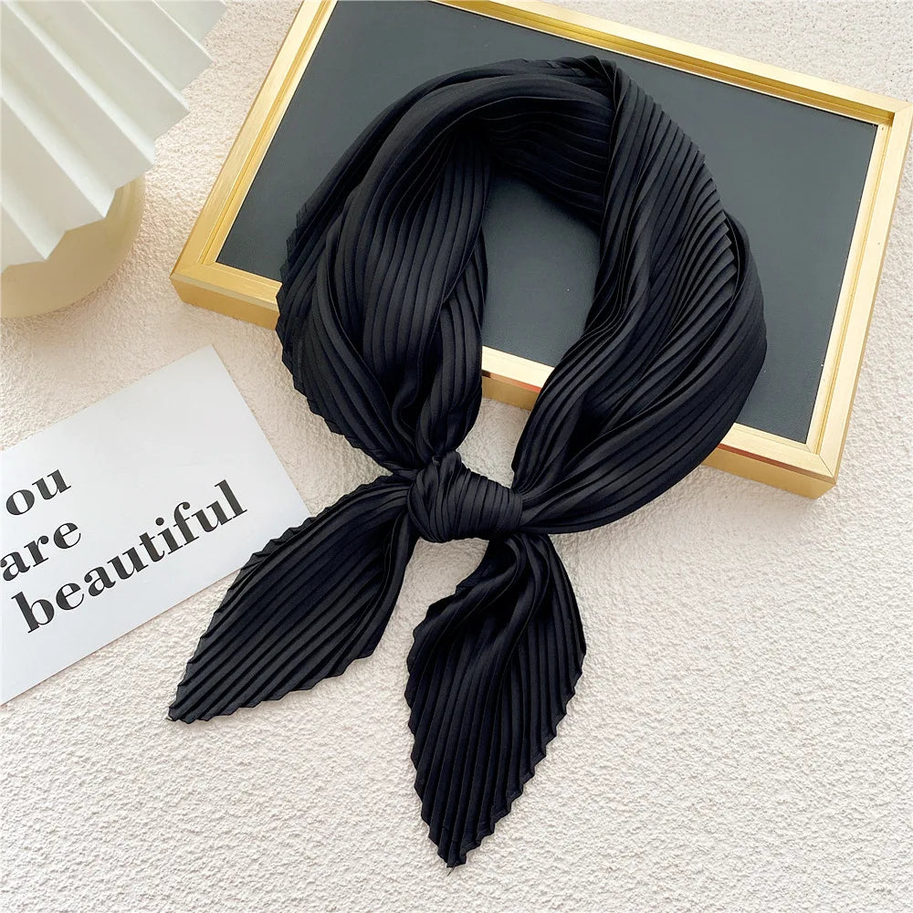 Women Square Scarf Skinny Ribbon Head Neck Small Pleated Hair Tie Band Kerchief Satin Foulard Scarves Headscarf Neckerchief